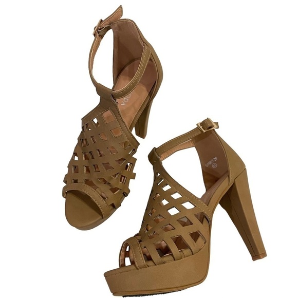 TOP MODA Bonica Tan Suede Open Toe Heels Shoes Sandals - Picture 4 of 7